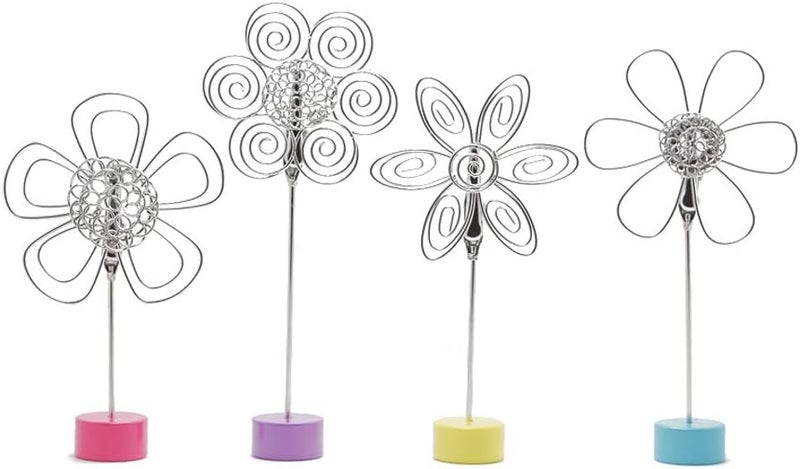 TFu 4 pcs Cute Flower Table Card Memo Holder Stand, Photo Clips Holder Desk Stand for Memo Paper Note Monmory Photo Christmas Wedding Number Card Display with Colorful Metal Base - Image 1